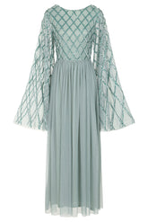 Lavina Sage Green Embellished Maxi Dress