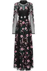 Liana Black Floral Embroidered Maxi Dress