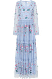 Linnea Light Blue Floral Embroidered Maxi Dress