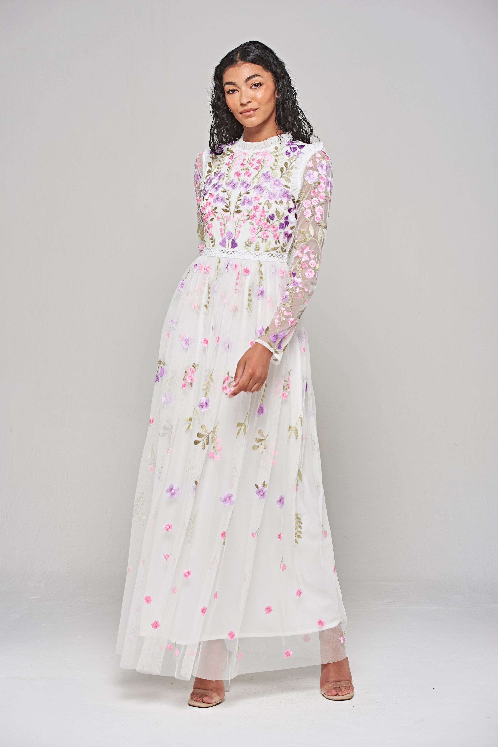 Lorea White Floral Embroidered Maxi Dress – Frock and Frill