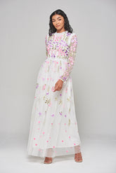 Lorea Floral Embroidered Maxi Dress - White