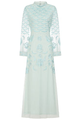 Loretta Embroidered Maxi Dress - Aqua