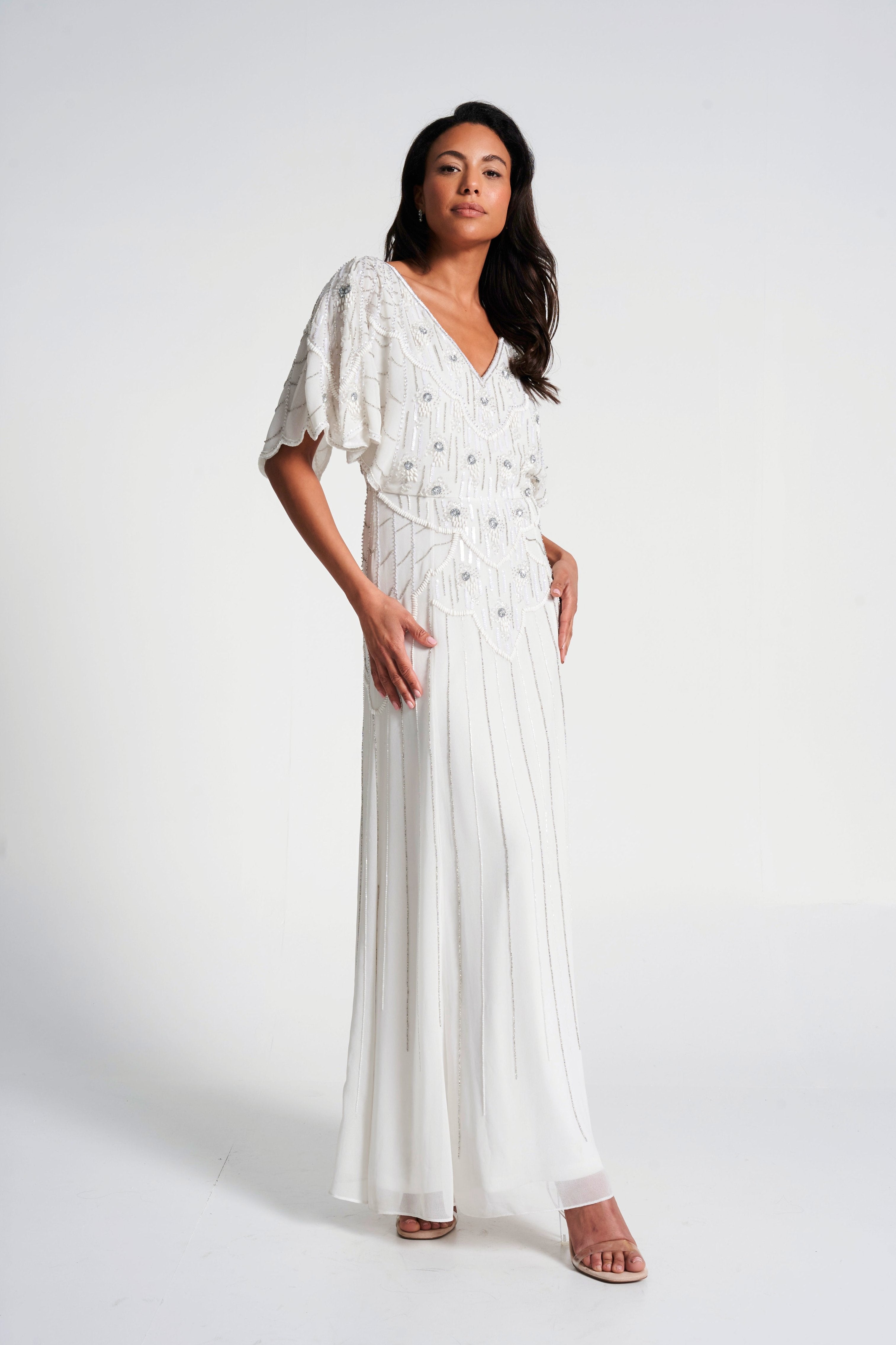 Luella White Embellished Cape Sleeve Maxi Dress Frock and Frill Luella White Embellished Cape Sleeve Maxi Dress Frock and Frill