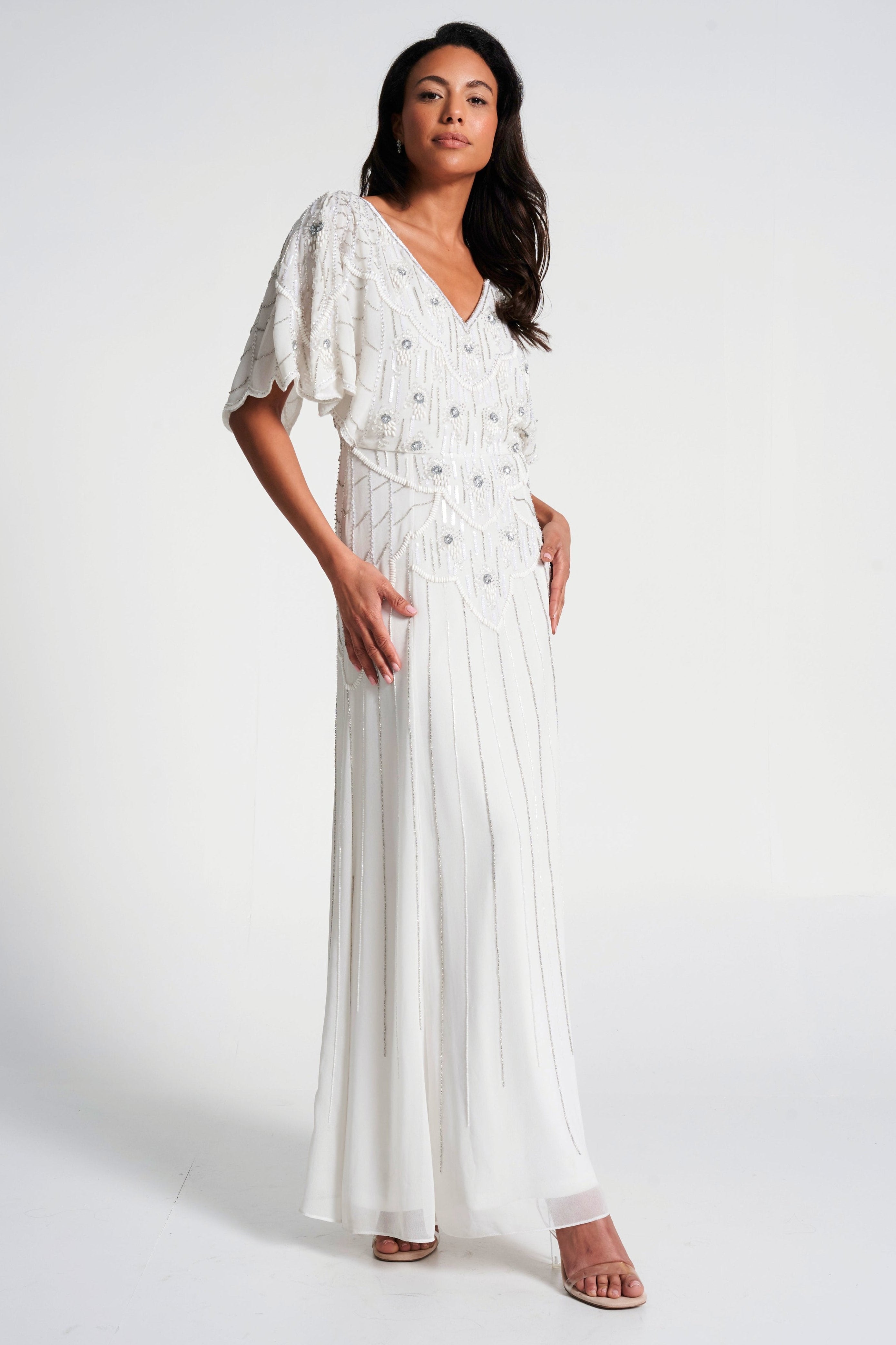 Luella White Embellished Cape Sleeve Maxi Dress – Frock and Frill