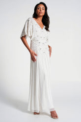 Luella White Embellished Cape Sleeve Maxi Dress