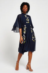 Maeve Navy Floral Embroidered Midi Dress
