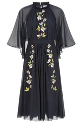 Maeve Navy Floral Embroidered Midi Dress