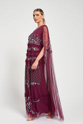 Marilla Embellished Cape Sleeve Maxi Dress