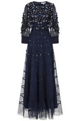 Marissa Embellished Tiered Maxi Dress - Navy