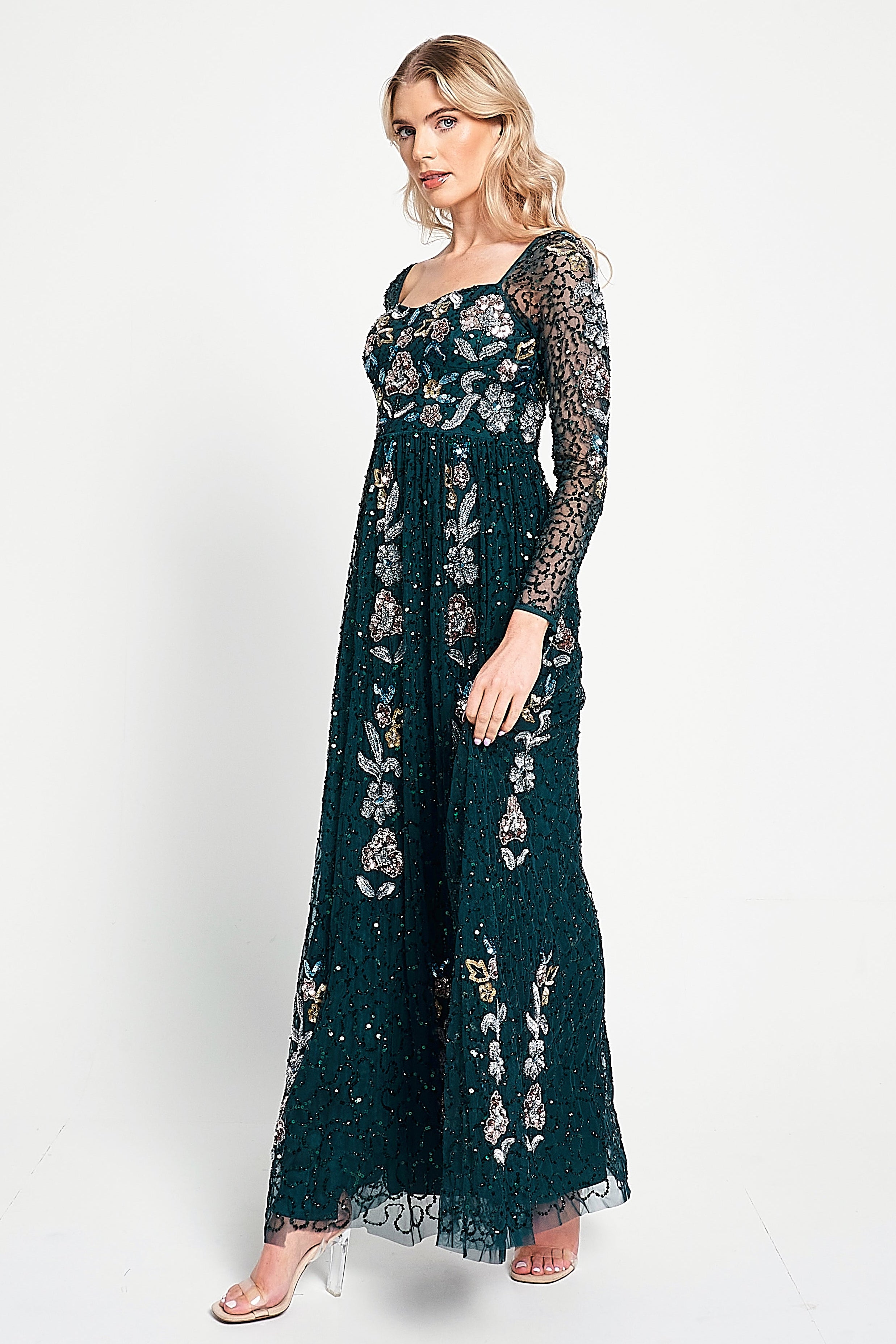 Martina Green Floral Embellished Maxi Dress Frock and Frill Martina Green Floral Embellished Maxi Dress Frock and Frill