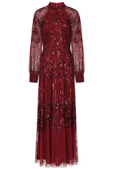 Maxine Burgundy Embellished Maxi Dress