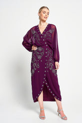Michelle Purple Embellished Midi Dress
