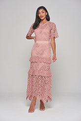 Narelle Crochet Lace Midaxi Dress - Rose Tan