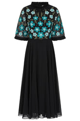 Nera Black Floral Embroidered Midi Dress