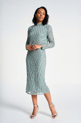 Nina Sage Green Embellished Midi Dress