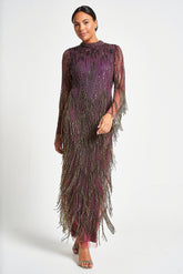 Rhoda Purple Maxi Dress With Beaded Fringing