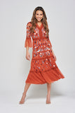 Ria Copper Floral Sequin Midi Dress