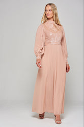 Rosa Sequin Maxi Dress with Pleated Skirt - Blush