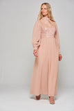 Rosa Blush Sequin Maxi Dress with Pleated Skirt