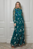Rydia Alpine Green Floral Embroidered Maxi Dress