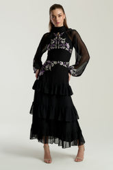 Sable Black Embroidered Midaxi Dress