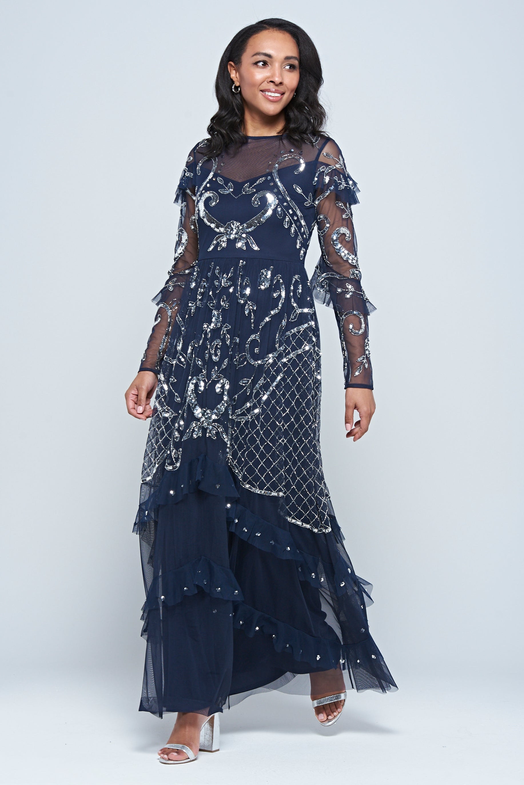 Selene Navy Embellished Maxi Dress Frock and Frill Selene Navy Embellished Maxi Dress Frock and Frill