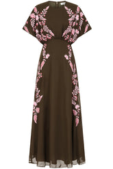 Sienna Olive Floral Embroidered Maxi Dress