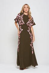 Sienna Olive Floral Embroidered Maxi Dress