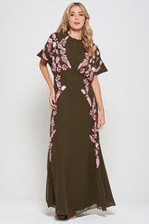 Sienna Olive Floral Embroidered Maxi Dress