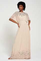 Solana Nude Embellished Maxi Dress