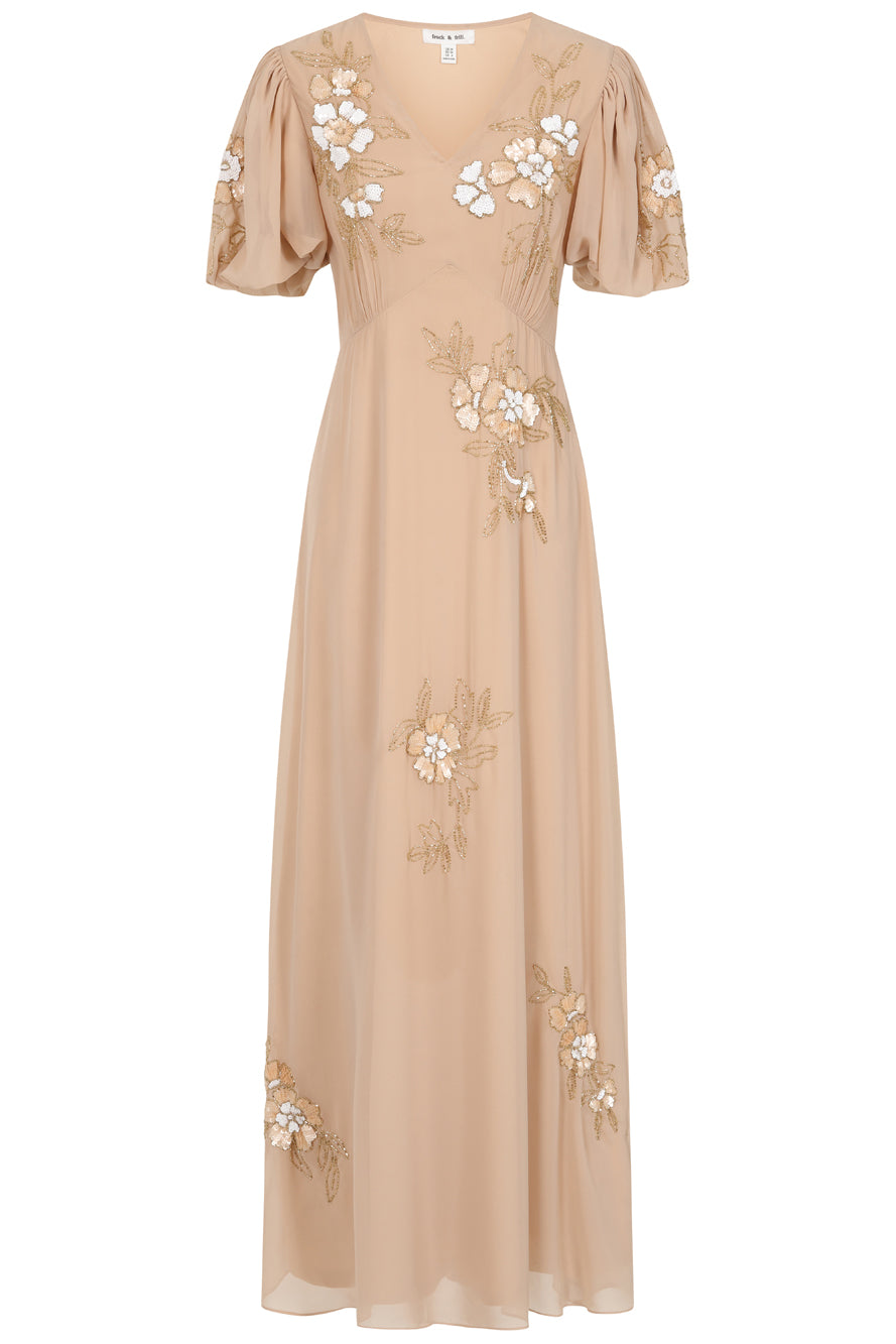 Sonnet Warm Sand Floral Embellished Maxi Dress Frock and Frill Sonnet Warm Sand Floral Embellished Maxi Dress Frock and Frill