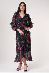Susannah Black Floral Print Midaxi Dress