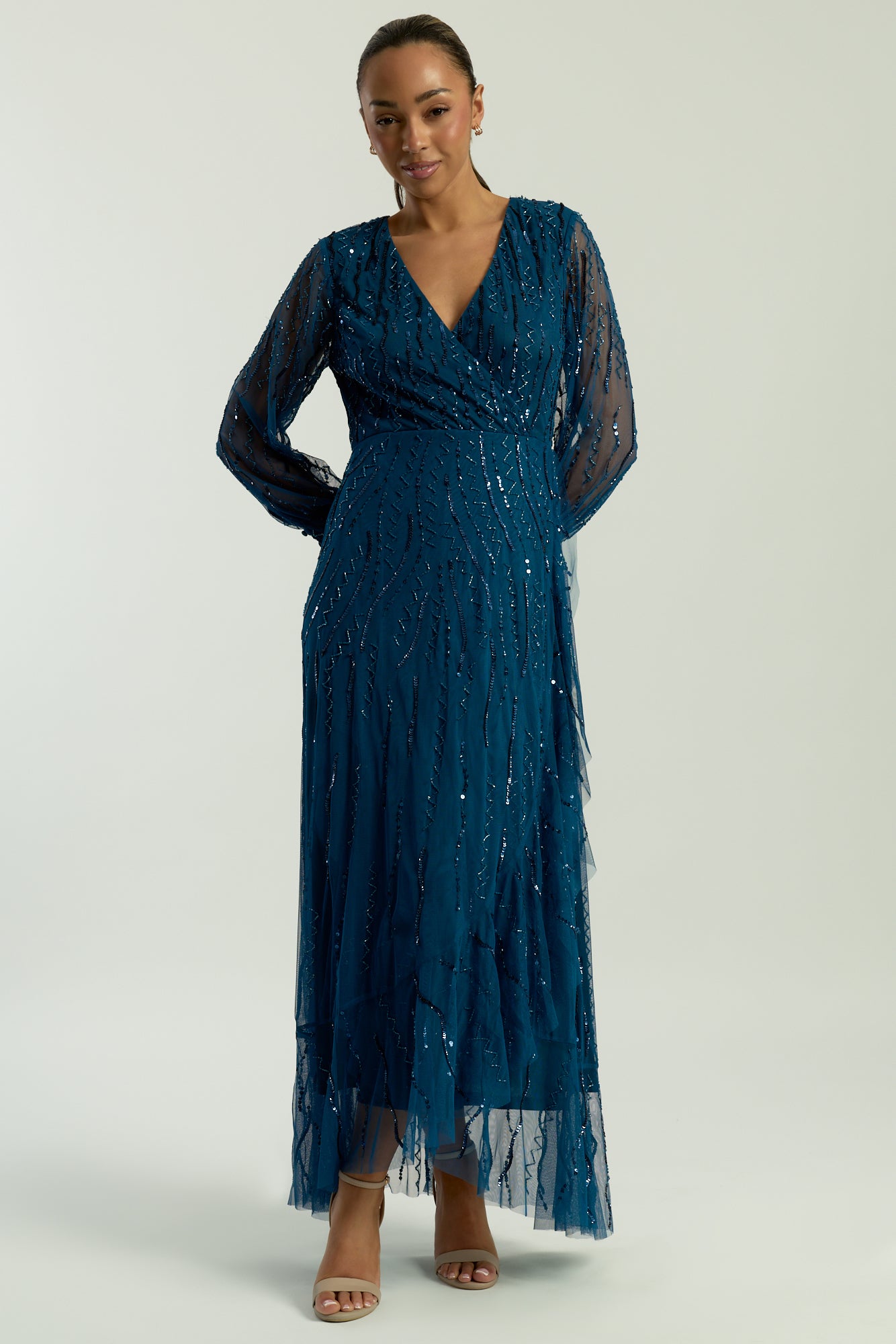 Velora Blue Embellished Midaxi Dress Frock and Frill Velora Blue Embellished Midaxi Dress Frock and Frill