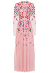 Verena Pink Floral Embroidered Maxi Dress