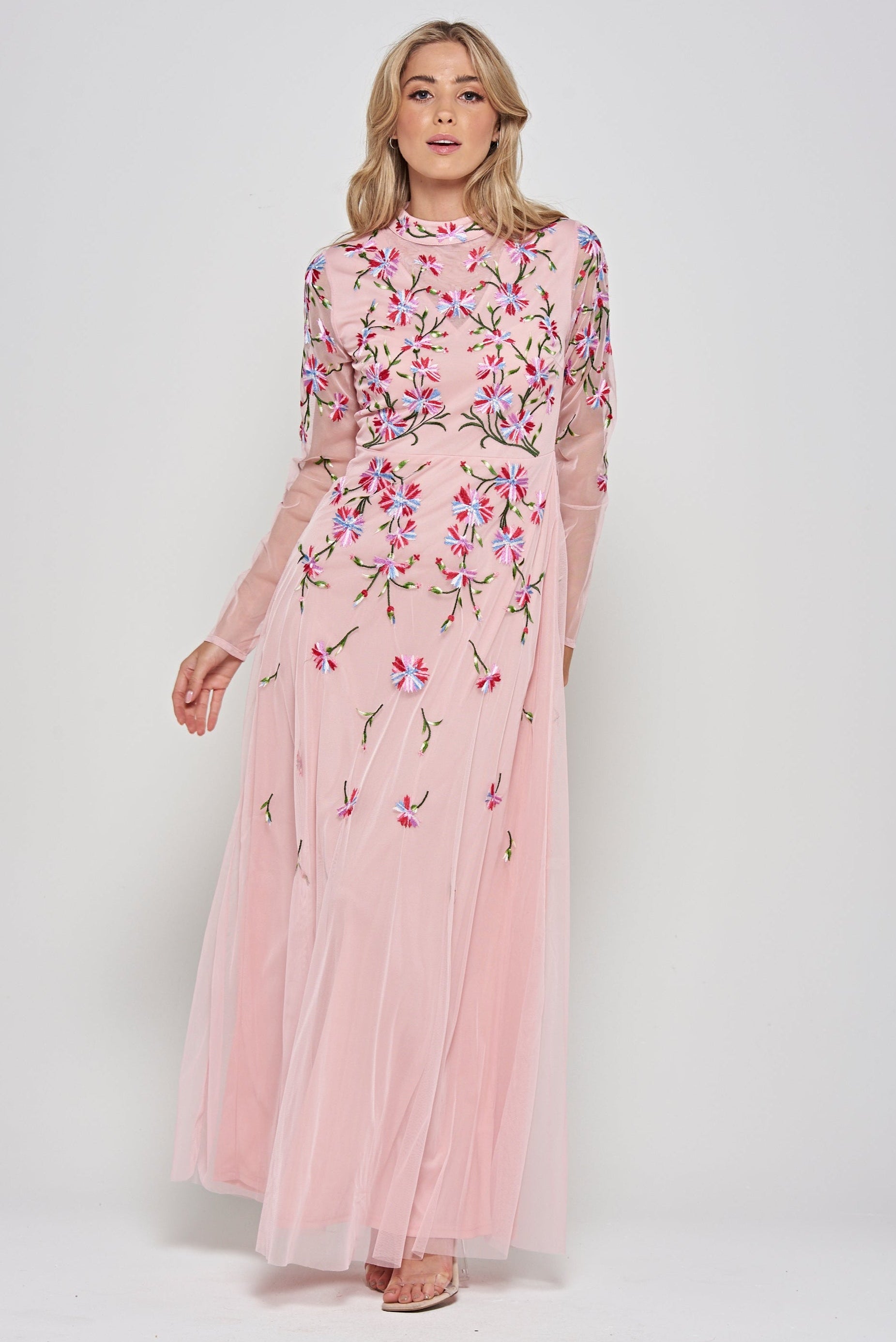 Verena Pink Floral Embroidered Maxi Dress Frock and Frill Verena Pink Floral Embroidered Maxi Dress Frock and Frill