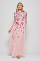 Verena Pink Floral Embroidered Maxi Dress