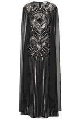 Verna Black Embellished Cape Sleeve Maxi Dress