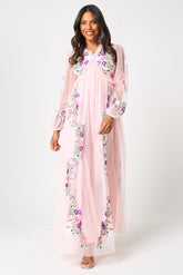 Zaria Blush Floral Embroidered Maxi Dress