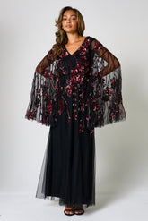 Zola Black Embellished Cape Maxi Dress