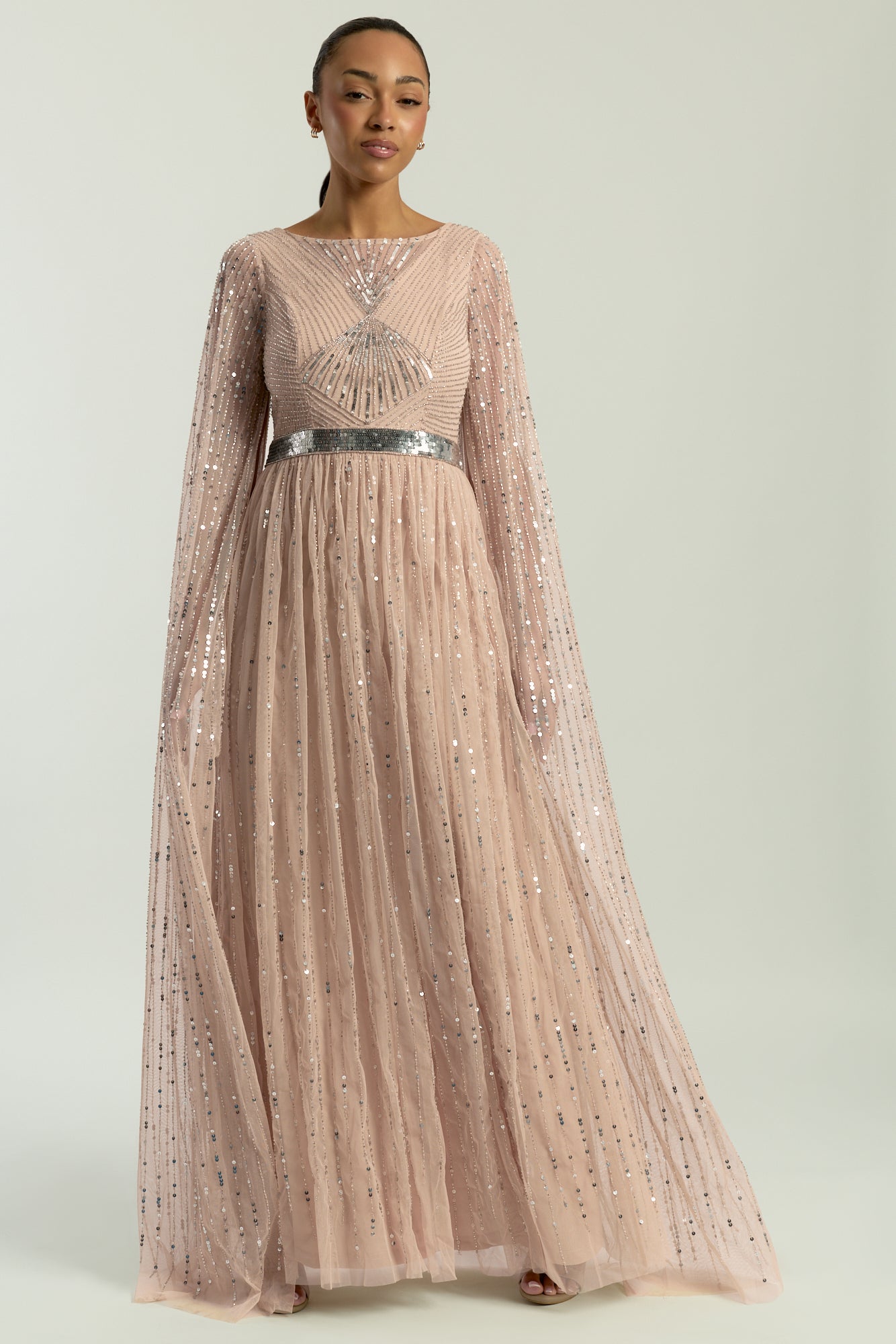 Morgan Gold Sequin Cape Sleeve Maxi Dress Frock and Frill Morgan Gold Sequin Cape Sleeve Maxi Dress Frock and Frill
