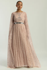 Morgan Gold Sequin Cape Sleeve Maxi Dress