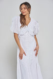 Mavelle White Embroidered Button Through Maxi Dress