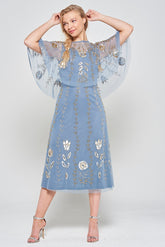 Orinda Blue Embellished Midi Dress