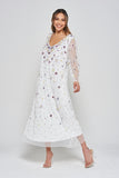 Pavonine White Floral Sequin Maxi Dress