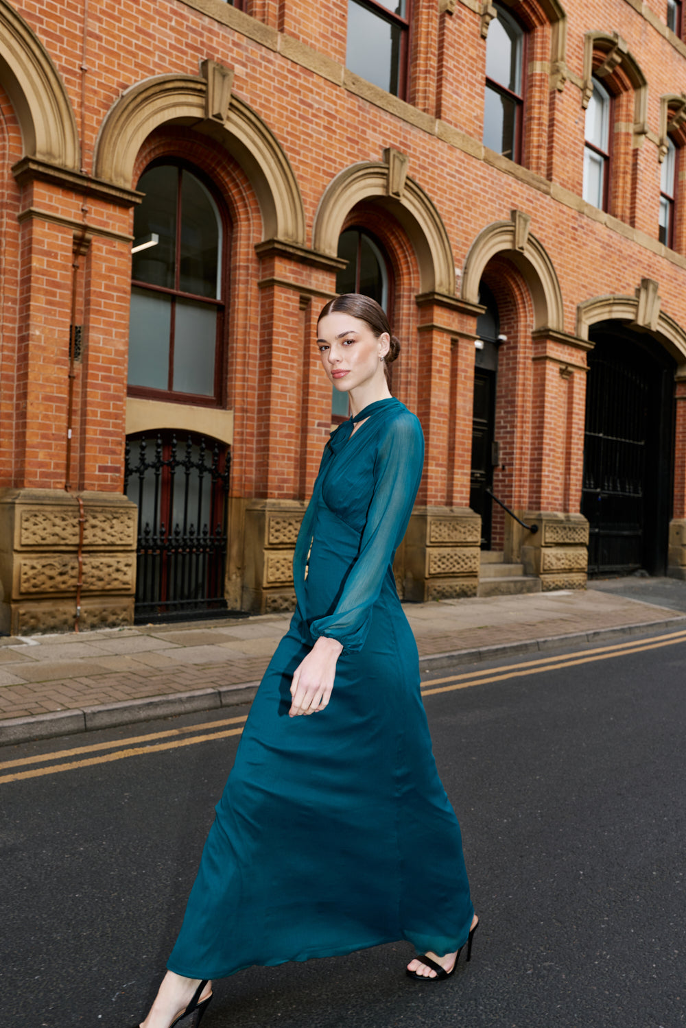 Elaine Green Tie Neck Maxi Dress Frock and Frill Elaine Green Tie Neck Maxi Dress Frock and Frill