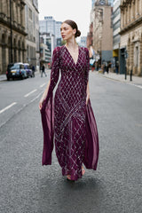 Simone Fig Sequin Cape Sleeve Maxi Dress