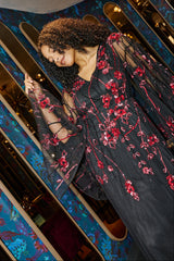 Zola Black Floral Embellished Cape Maxi Dress