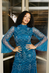 Adelia Blue Embellished Maxi Dress