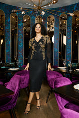 Kiah Black Embellished Midi Dress