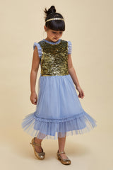 Stella Ice Blue and Gold Sequin Dress